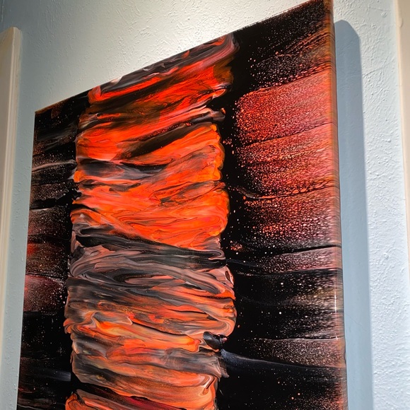 Hand painted 20x20 abstract Acrylic fluid art canvas painting neon and black - Picture 5 of 12